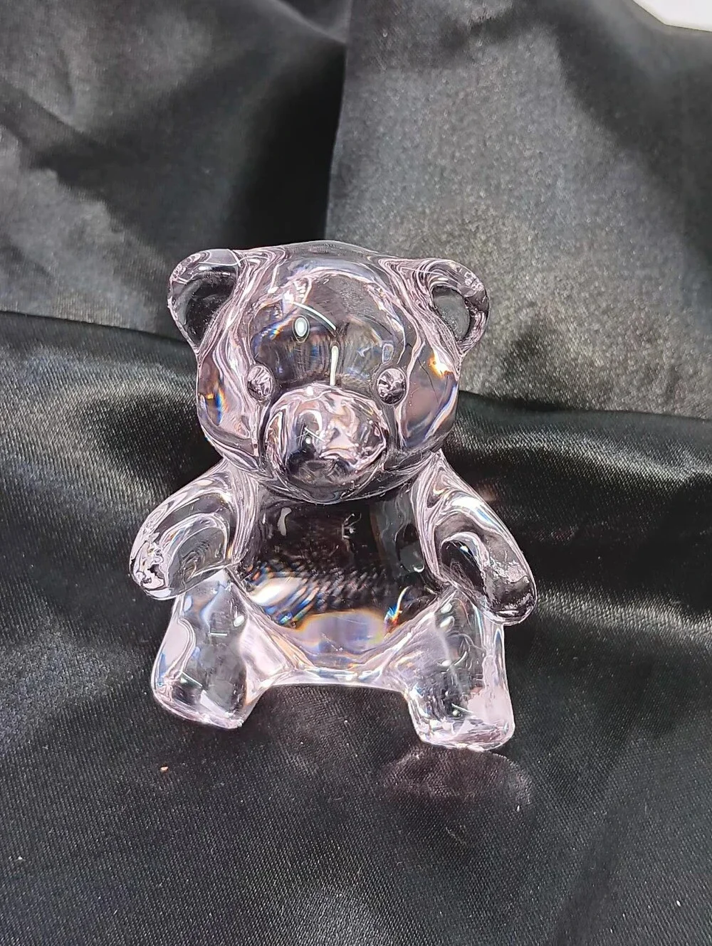 Oneida Glass Teddy Bear Figurine - Clear Light Pink Home Accent